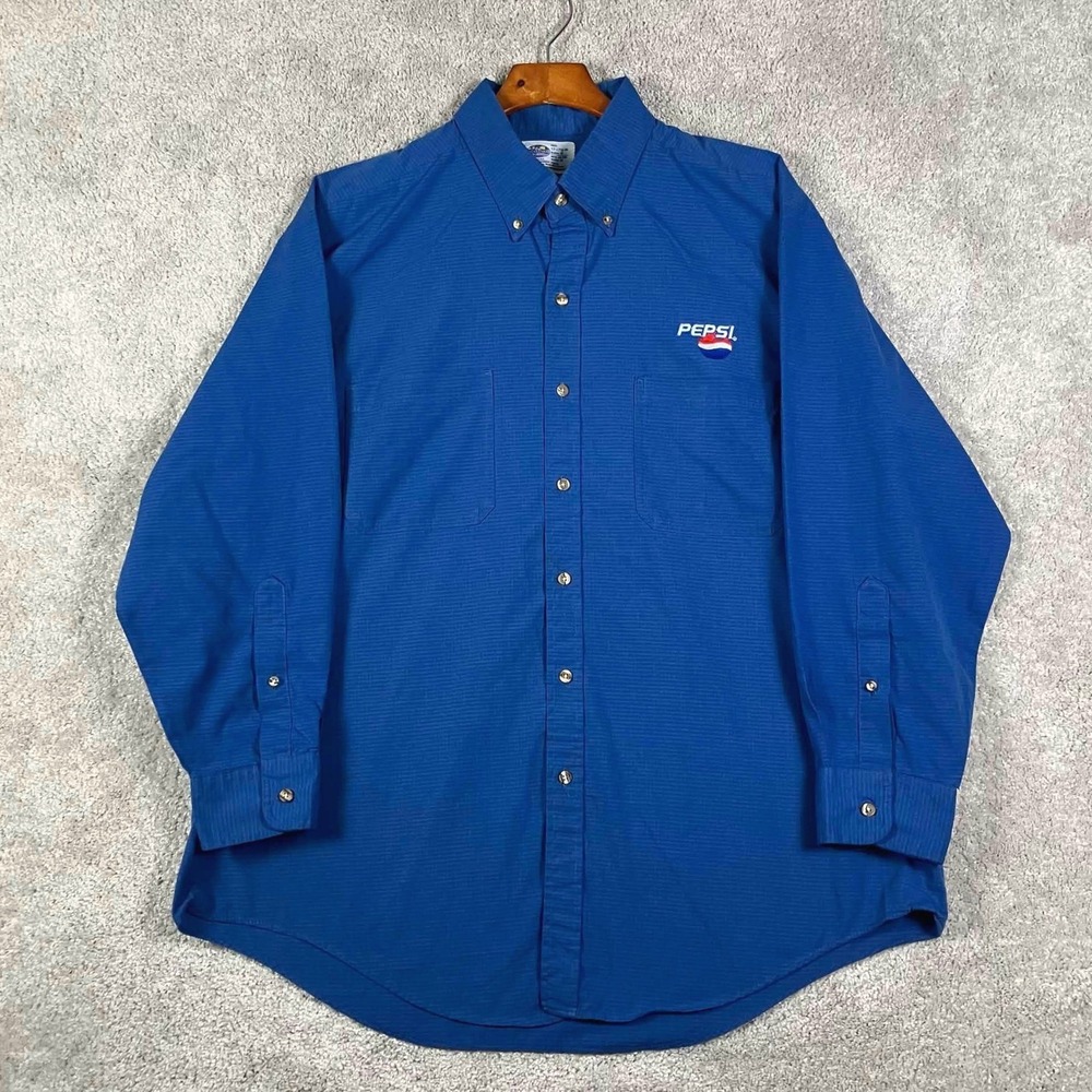 VTG Riverside Pepsi Work Shirt Mens XL Blue Long Sleeve Button Down Made In USA